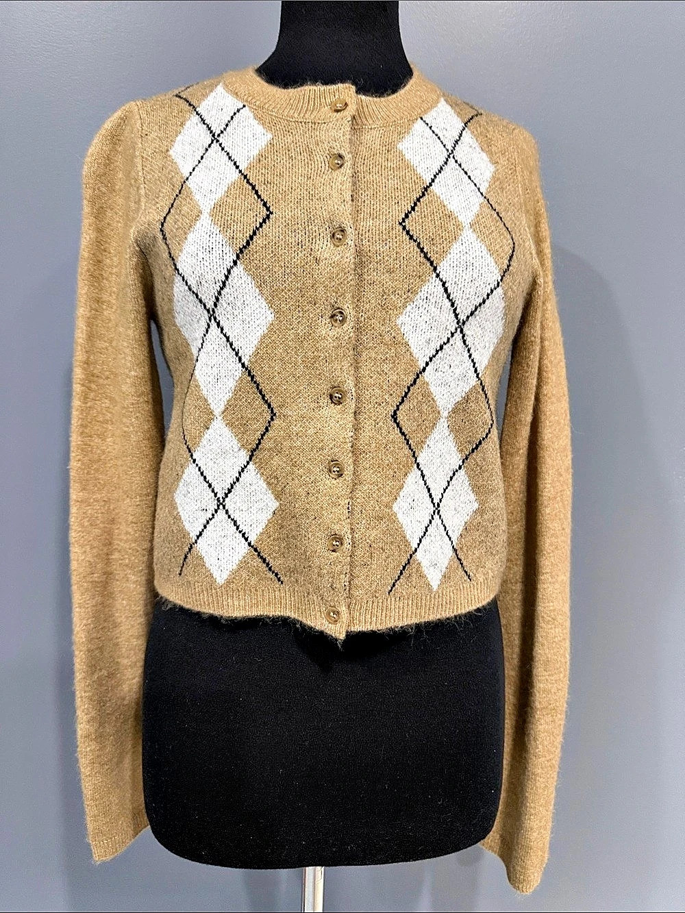Little Mountain Argyle Cardigan in Brown & White Like New
